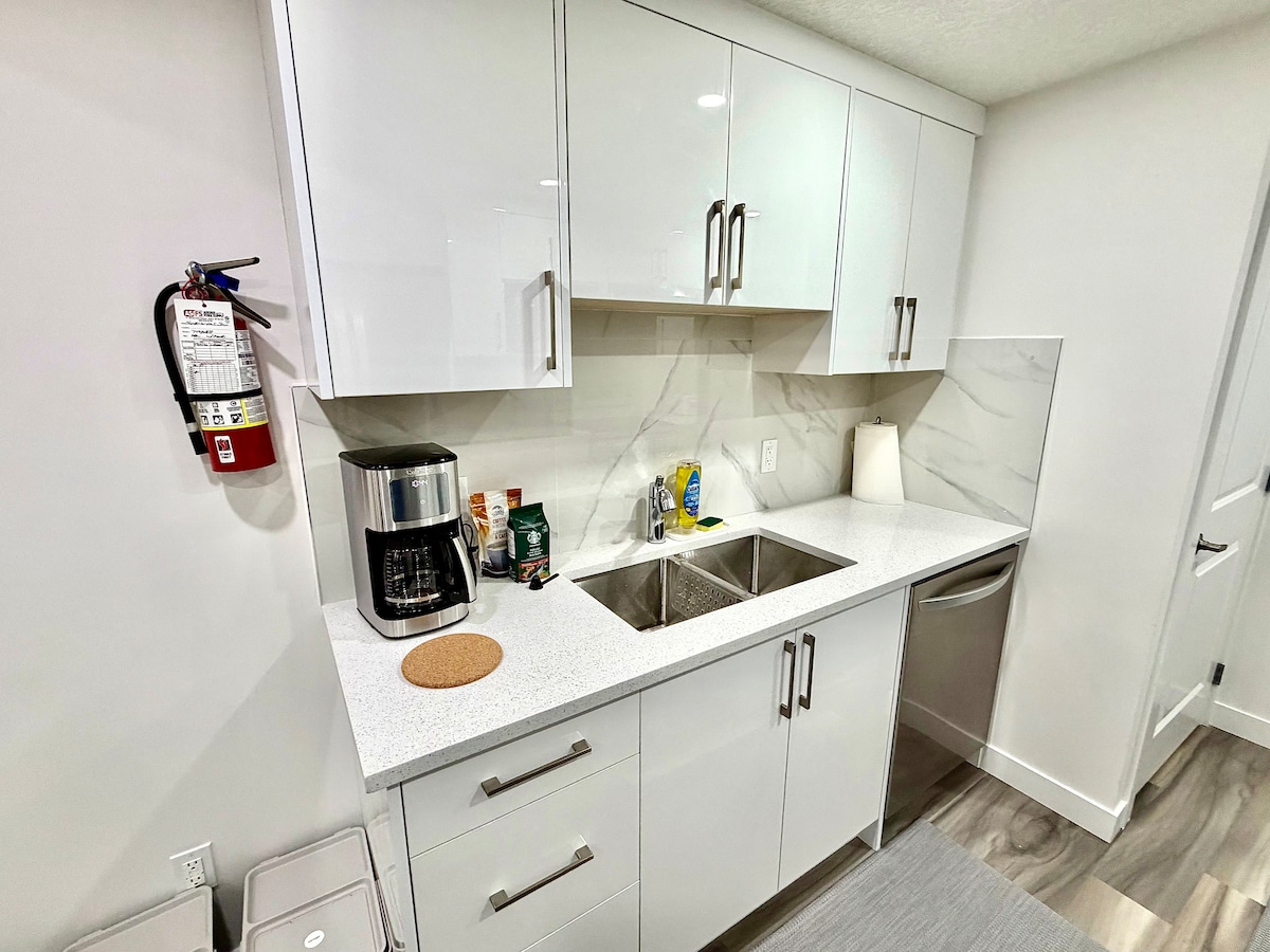 Dishwasher & Coffee Station — private 2-bedroom suite/apartment, NW Calgary