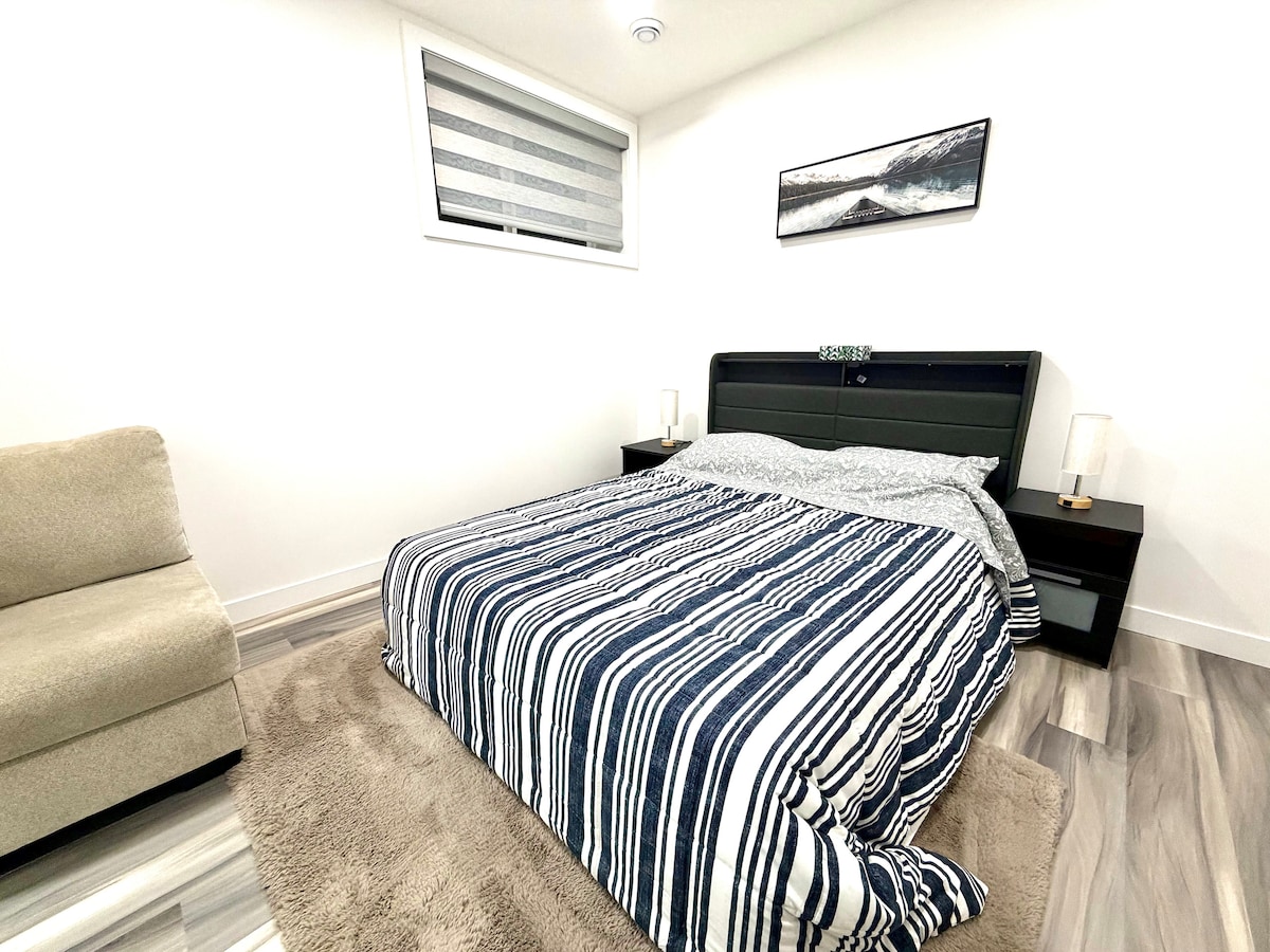 Bedroom 1 — Sleeps 2 — private 2-bedroom suite/apartment, NW Calgary